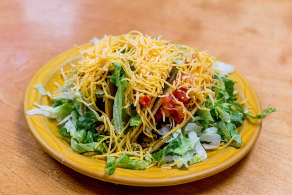 Tacos salad with lettuce and cheese