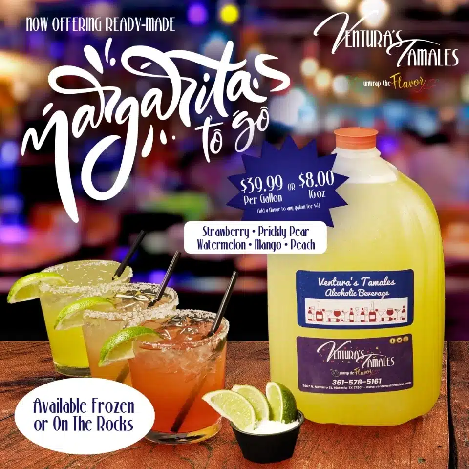 Advertisement for ready-made margaritas to go.