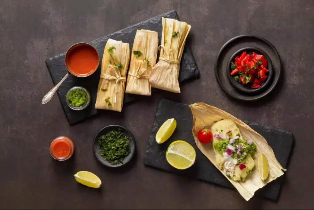 Tamales served with various sauces