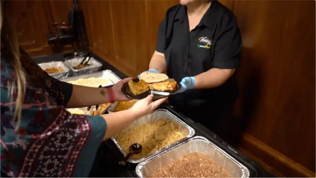 Mexican catering buffet at wedding.