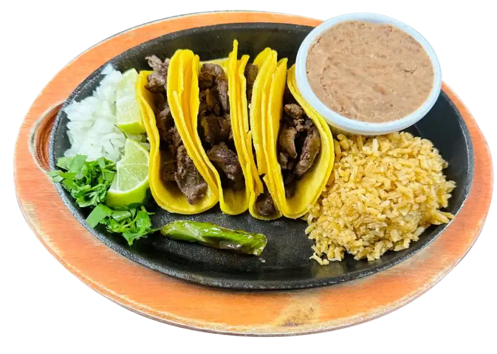 Tacos with rice and beans.