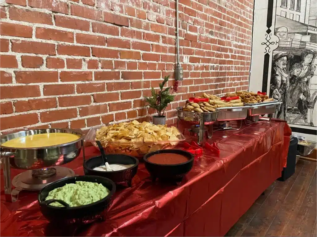 Mexican catering buffet at wedding.